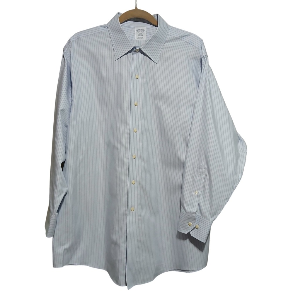 Brook Brothers RegentFitNonIron All Cotton BlueStripe DressShirt Mens 17 1/2 2 3
